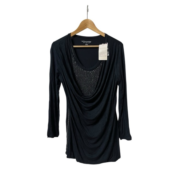 NWT Soft Surroundings Black Cowl Neck Embellished Top M - Picture 2 of 6